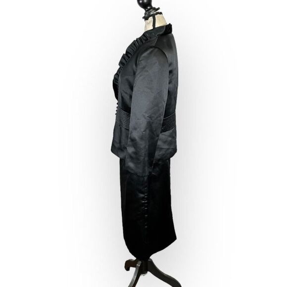 Tahari ASL Blazer Skirt Set Women's 10P Petite Black Long Sleeves Ruffle Neck - Picture 2 of 5
